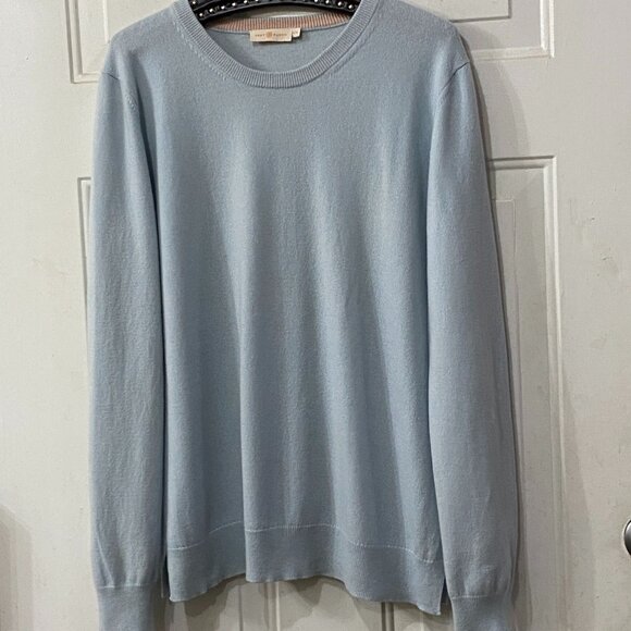 Tory Burch Sz XL 100% Cashmere Womens Sweater Pullover Crew Neck  Soft  Blue - Picture 1 of 11